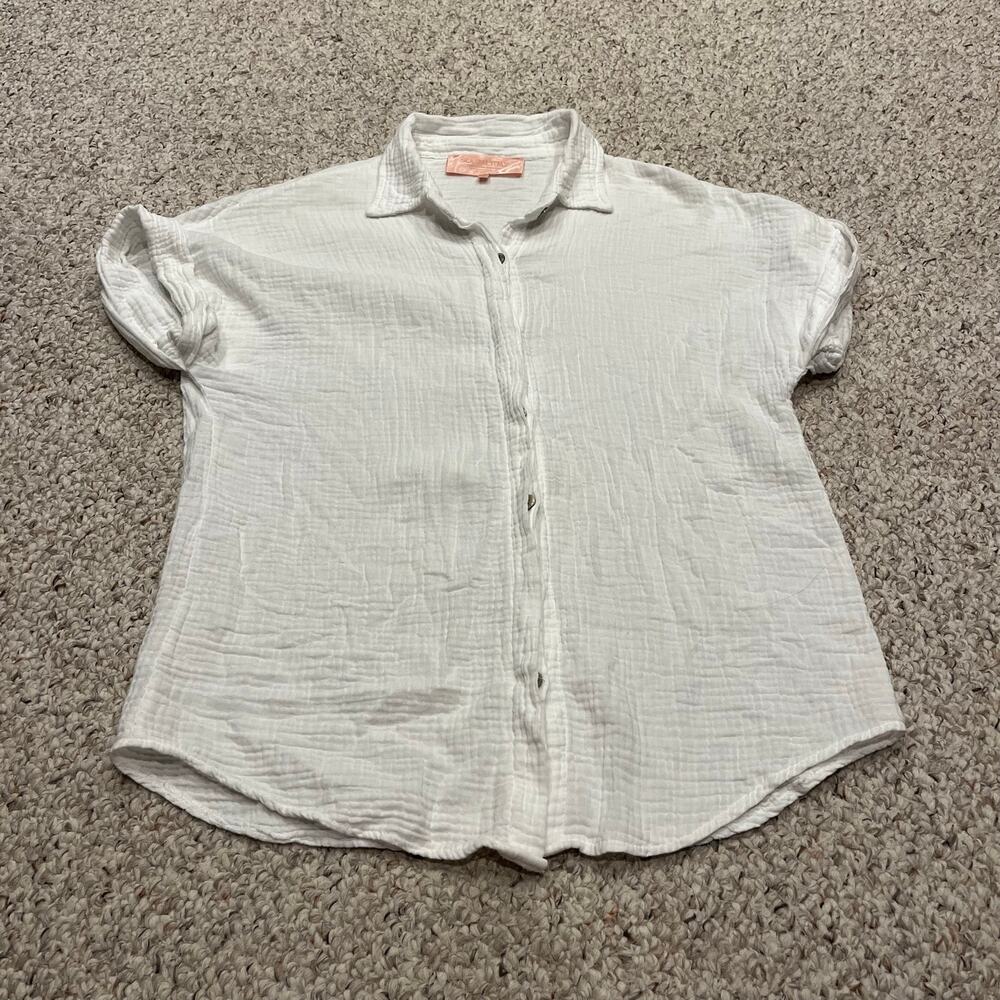 Scandal Italy Crinkly Cotton Gauze Short Sleeve Button Down Coastal Vacation